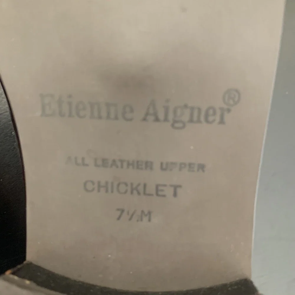 Etienne Aigner CHICKLET 7.5 Brown Crocodile Leather Flat Loafers Buckle Shoes